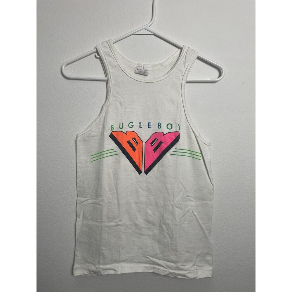 Vintage Childrens Bugle Boy 90's White Tank Top Neon Colors Small 8/10 USA